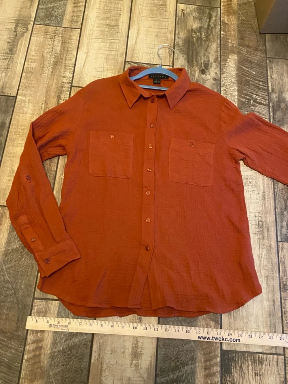 Anthropologie Sanctuary Burnt Orange Button-Front Gauze Shirt 🆕 - Picture 10 of 12
